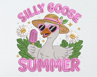 Silly Goose Summer Embroidery Design , Funny Retro Goose Machine Embroidery File , Summer Duck Stitch File, Instant Digital Download