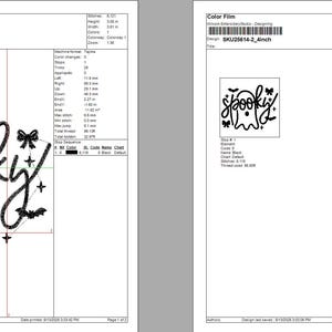 May include: A black and white design featuring the word "spooky" in a stylized font, with a ghost, bats, bows, and stars. The design is on a white background, suitable for Halloween-themed products.