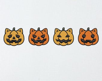 Archivo de bordado de cara de calabaza de gato / Lindo diseño de gatito Jack-o'-Lantern para Halloween / Bordado a máquina para otoño / 4x4 5x7 PES DST EXP