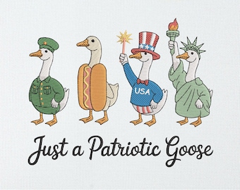 Just a Vatertowierte Gans Stickdatei, 4. Juli Gans Maschinenstickerei, USA Liberty Duck-Stichdatei, Sofortiger digitaler Download