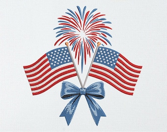 American Flag embroidery designs, American Flag with Ribbon Bow embroidery pattern, 4th of July,Patriotic embroidery files, instant download