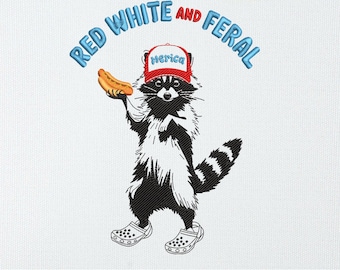 Rot, Weiß und Wild, Stickdatei, | Lustiger Waschbär USA Vaterländischer Stich Stickdatei | 4. Juli Maschinenstickerei, digitaler Download