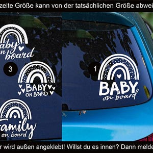 schattige baby/familie aan boord - regenboog autosticker (Engels, Frans, Spaans, Duits) - wit of andere kleuren