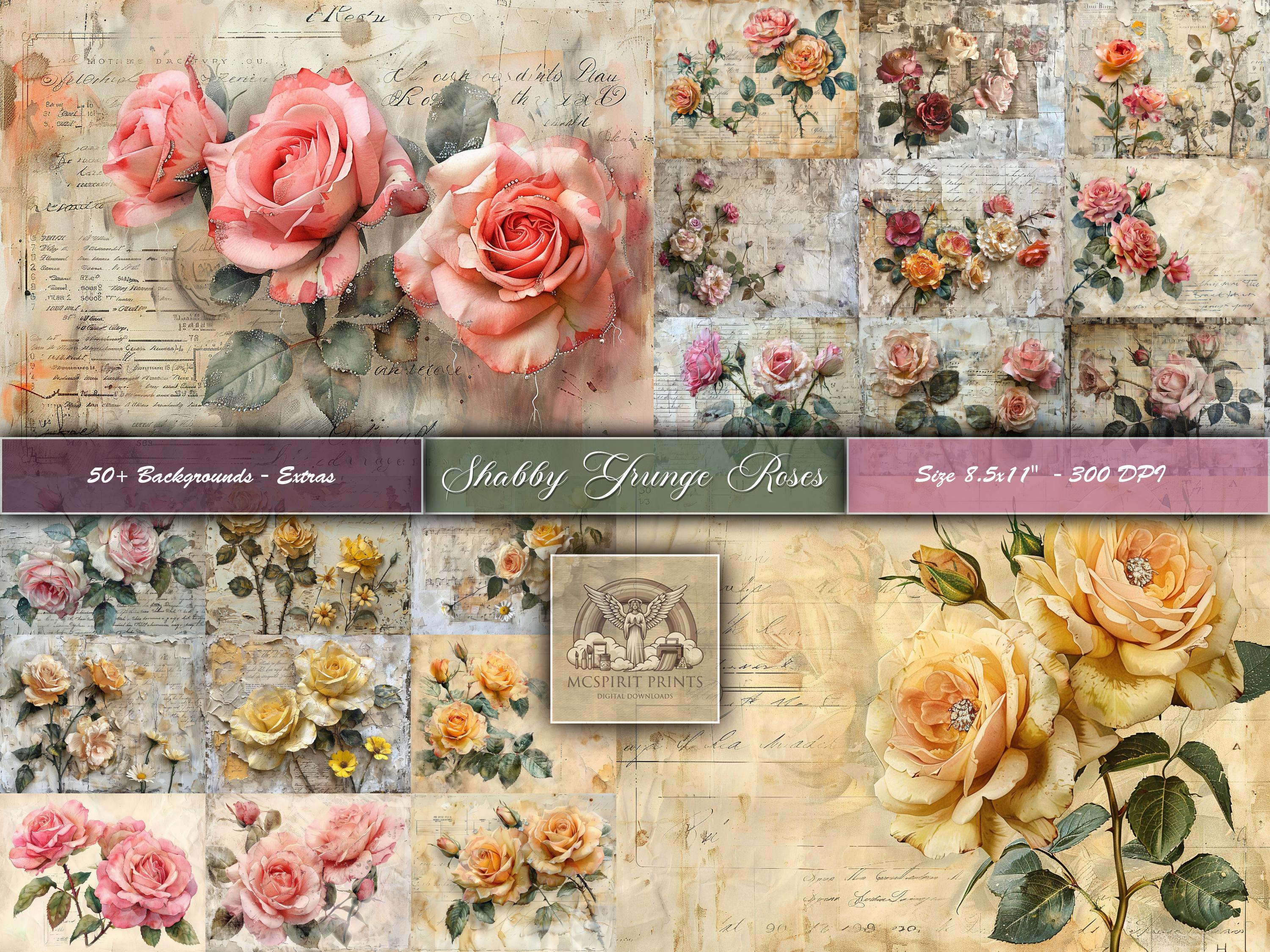 Shabby Grunge Roses: Vintage Floral Junk Journal Pages (digital ...