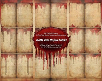 Bloody Junk Journal Papers | 20 Bloody Papers I Grunge & Gothic Backgrounds I Halloween Gothic Distressed Scrapbook Papers
