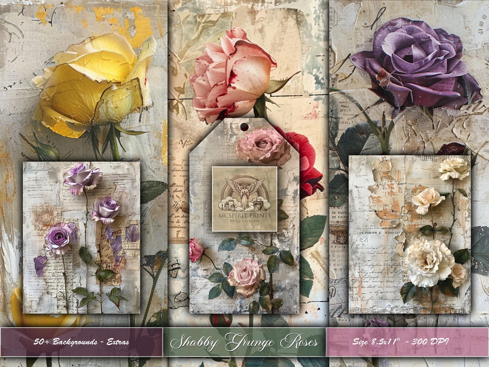 Shabby Grunge Roses: Vintage Floral Junk Journal Pages (digital ...