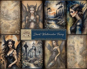 Dark Fairy Junk Journal Kit: Watercolor Grunge Papers (Digital Download)