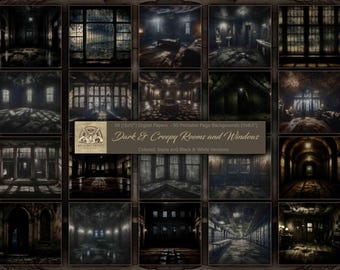 50 Dark & Creepy Rooms and Windows | Gothic Digital Backgrounds | Junk Journal Printable Page Backgrounds - Commercial Use