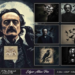Edgar Allan Poe : Le corbeau - Kit journal Halloween, gothique, indésirable | Téléchargement numérique | 90 portraits, 30 paysages, 12 arrière-plans et 24 étiquettes
