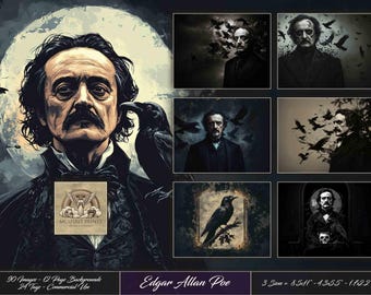Edgar Allan Poe: The Raven - Halloween, Gothic, Junk Journal Kit | Digital Download | 90 Portraits, 30 Landscapes, 12 Backgrounds & 24 Tags