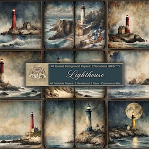 Lighthouse Junk Journal Kit - 40 Images - Page Backgrounds - Tags - Instant Download - Scrapbooking, Journaling, Card Making