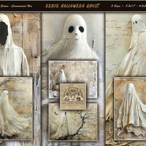 Eerie Halloween Ghost Digital Download - 48 Spooky Junk Journal Background Pages, Tags & Ephemera