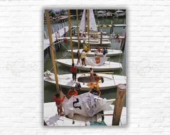 Slim Aarons Freeport Yachts Bahamas Print/Poster: Yachts in a marina in Freeport, in the Bahamas, April 1969 Wall Art Photo Yacht Boat