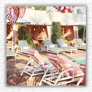 Beverly Hills Hotel Pool Cabana Print/Poster: Swimming Poolside Palm Tree LA Los Angeles Wall Art Photo