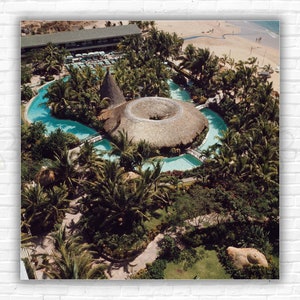 Slim Aarons Thatched Pool Bar Print/Poster - Aerial View of Hilton Hotel Grounds, Pool & Bar, Acapulco, Mexico