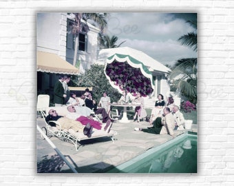 Slim Aarons Poolside Party Print/Poster - Guests at a pool party, Palm Beach, Florida, circa 1955.