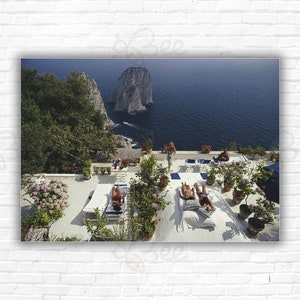 Slim Aarons Il Canille Print/Poster - Sunbathers on the terrace of Il Canille, Umberto Tirelli&#39;s villa, overlooking the coast of Capri Italy