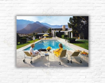 Slim Aarons Poolside Glamour Print/Poster - Lita Baron & Nelda Linsk at Edgar Kaufmann house by Richard Neutra, Palm Springs, California
