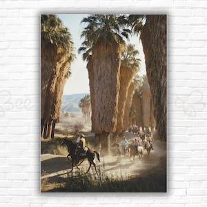Slim Aarons Palm Springs Riders Stampa/Poster - Cavalieri tra le palme Washingtonia ad Andreas Canyon Palm Springs California meridionale