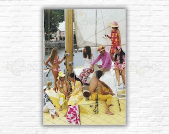 Slim Aarons  Colourful Crew Print/Poster: A group of colourfully dressed holidaymakers on a yacht, Bermuda, June 1970.