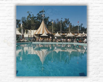 Slim Aarons Poolside Reflections Print/Poster - Holidayers relaxing by the pool at the Beverly Hills Hotel Sunset Boulevard in California