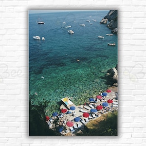 Slim Aarons View from Il Pellicano Print/Poster - Aerial View of Sunbathers, Parasols & Boats off Porto Ercole Coast, Italy, July 1991