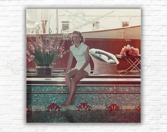 Slim Aarons Tina Onassis Print/Poster - Athina Livanos Onassis by Pool on Yacht 'Christina' in Monte Carlo, 1st Wife of Aristotle Onassis