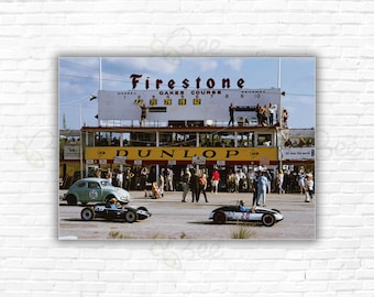 Slim Aarons Nassau Speed Week Print/Poster: Competitors in an assortment of vehicles at the 1963 Nassau Speed Week.