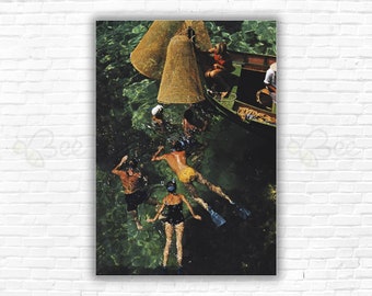 Slim Aarons Snorkelling In Malta Print/Poster: A group of people snorkelling off a small boat in Malta, 1959.