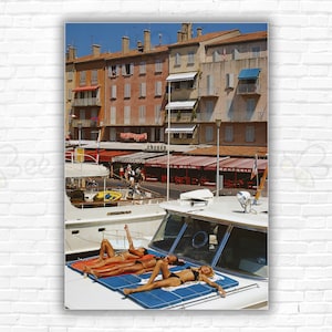 Slim Aarons Saint-Tropez Print/Poster - Holidaymakers lounging on the deck of their luxury yacht in Saint-Tropez, France, August 1971.