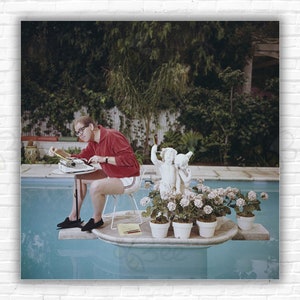 Slim Aarons Working on Water Print/Poster - Stan Freberg Writing in Pool, Known for CBS Satirical Radio Series