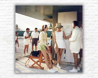 Slim Aarons Tennis in the Bahamas Print/Poster - Vintage Country Club Wall Art, 1950s Tennis Photography Print, Mid Century Retro Decor