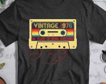 Vintage 1976 Cassette Tape 50th Birthday Shirt, 1976 Bday Gift for Women and Men