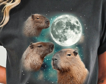 Retro Three Capybara Moon Comfort Colors® T Shirts, Funny Animal Tees