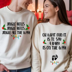 Christmas Pregnancy Announcement Sweatshirt Set: Jingle Bells, Oh What Fun - Matching Couple Shirts