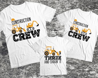 Construction Birthday Shirt, Custom Construction Party Shirt, Construction Crew Shirt, Three and Diggin&#39; It Shirt, Excavator Birthday Shirt