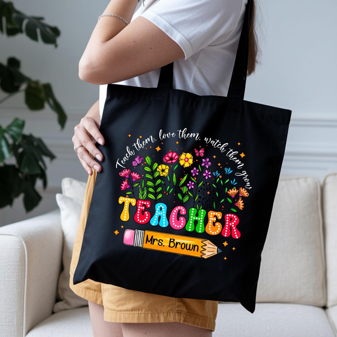 Personalized Teacher Tote Bag: Floral Appreciation Gift - Etsy