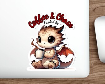 Fueled by Coffee & Chaos (Die-Cut Dragon Stickers)