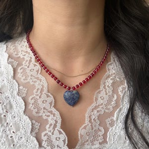 Heart Pendant | Blue Sodalite | Red Glass Bead | Adjustable Statement Necklace
