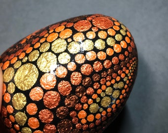 Gold Copper Bronze Flow, Dot Art, Painted Stone, Meditation Rock, Paint Pour Inspired