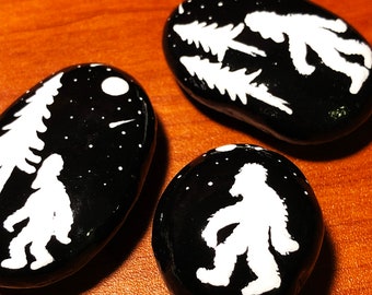 Sasquatch Silhouette Spirit Animal Stone - Small Hand Painted Pocket Rock