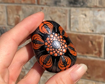Dot Art Mandala Stone, Fire Opal Orange, Gunmetal, Black