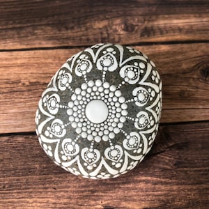 Elegant Mandala Stone, Medium-Large Hand-Painted Dot Art on Natural River Rock