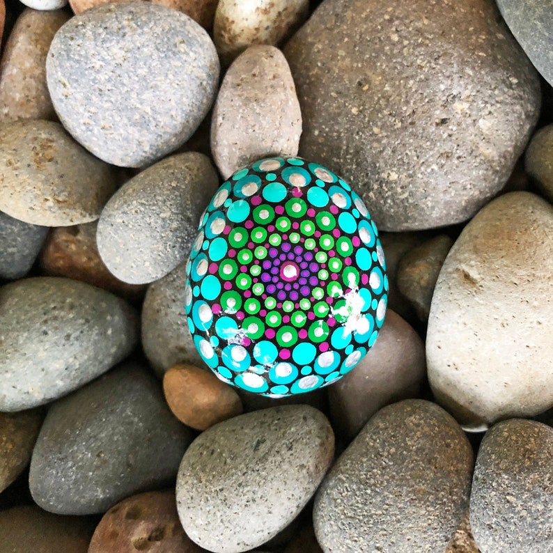 Sea of Dreams Vortex Satori Stone Little Mandala Meditation Stone Original Hand Painted Dot Art