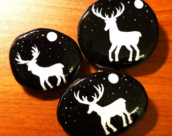 Reindeer Silhouette Spirit Animal Stones - Small Hand Painted Pocket Rocks