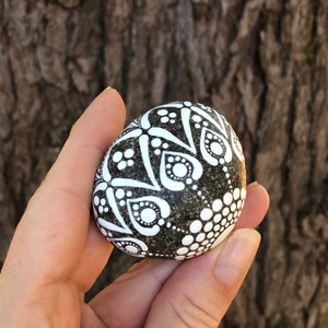 Joy, Little Elegant Mandala Stone, Small Hand-Painted Dot Art on Natural River Rock