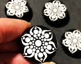 Tribal Flower, Upcycled Bottle Cap Refridgerator Magnets, Sold individually or as a set