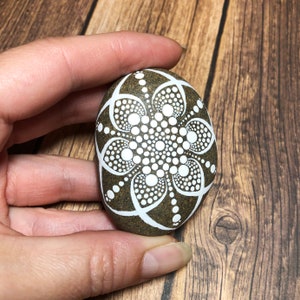Small Mandala Stone, Hand Painted Dot Art on Natural River Rock, Star flower