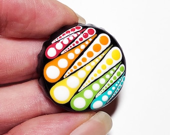 Drip Drop Rainbow Dot Art, Hand Painted Upcycled Bottle Cap Magnet