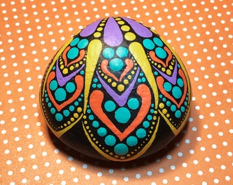 Flower Festival Mandala Meditation Stone - Original Hand Painted Dot Art - OOAK